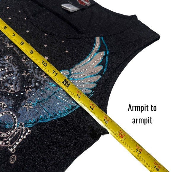 Harley-Davidson Patriot Embellished Sleeveless Tank Top Charcoal Rhinestone M - Picture 10 of 11